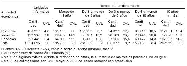 Unidades informales por tiempo de funcionamiento - Sector Informal