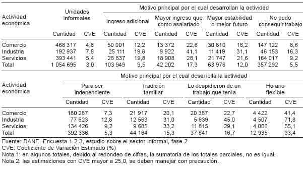 Unidades informales por motivo - Sector Informal