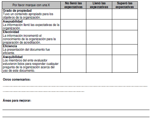 Hoja de evaluación acreditación en Salud