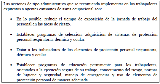 Acciones de tipo administrativo en trabajadores, Asma Ocupacional Acciones de tipo administrativo en trabajadores, Asma Ocupacional