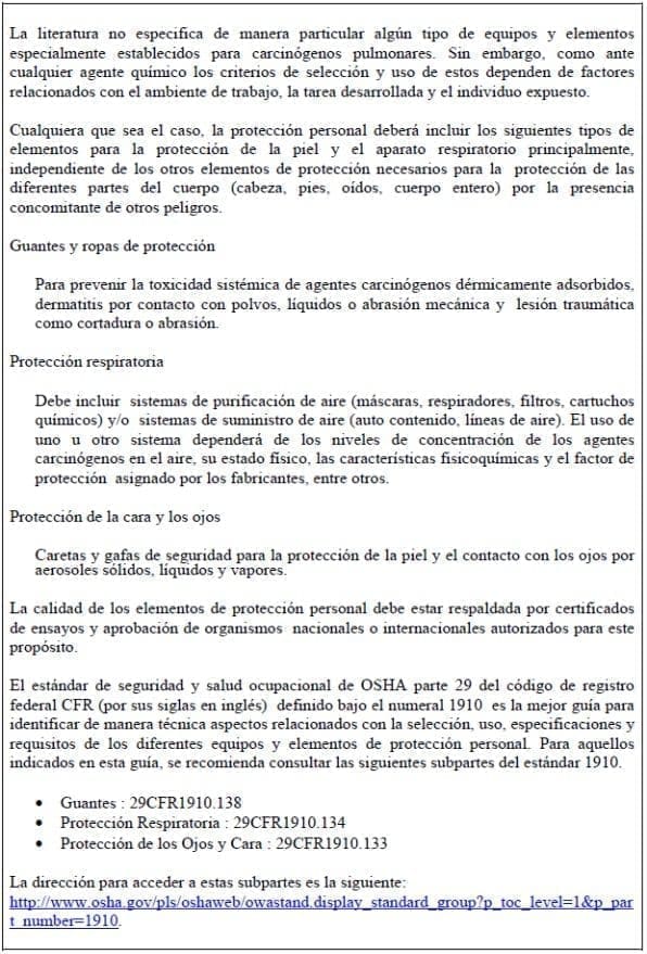 Protección personal para trabajadores expuestos a cáncer pulmonar