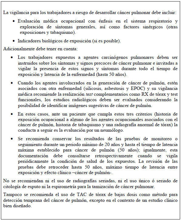 Vigilancia de salud para trabajadores a riesgo de cáncer de pulmón Vigilancia de salud para trabajadores a riesgo de cáncer de pulmón