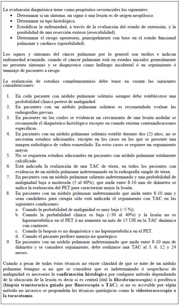 Evaluación diagnóstica para el cáncer de pulmón