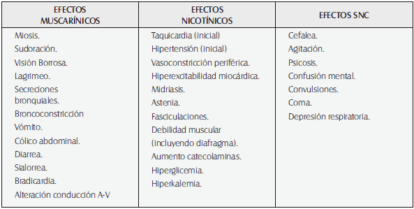 Signos y síntomas del síndrome colinérgico