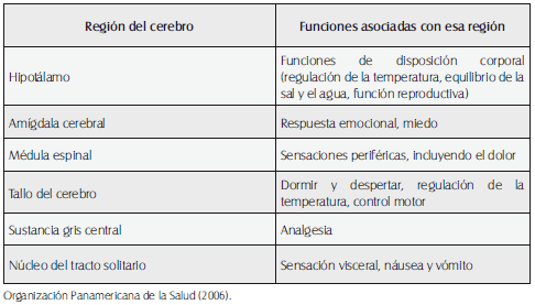 Regiones del cerebro en donde cannabinoides es moderada