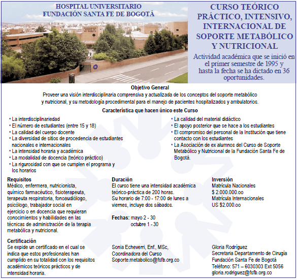 Curso internacional de soporte metabólico nutricional Curso internacional de soporte metabólico nutricional