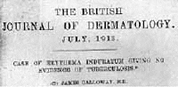 Facsímil del artículo donde James Galloway describe las características clinicopatológicas del eritema indurado, haciendo énfasis en el origen no tuberculoso del mismo.