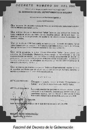 Fascimil del Decreto de la Gobernación Fascimil del Decreto de la Gobernación