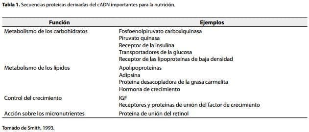 Secuencias de cADN se han derivado numerosas secuencias de proteínas pertinentes para la nutrición Secuencias de cADN se han derivado numerosas secuencias de proteínas pertinentes para la nutrición