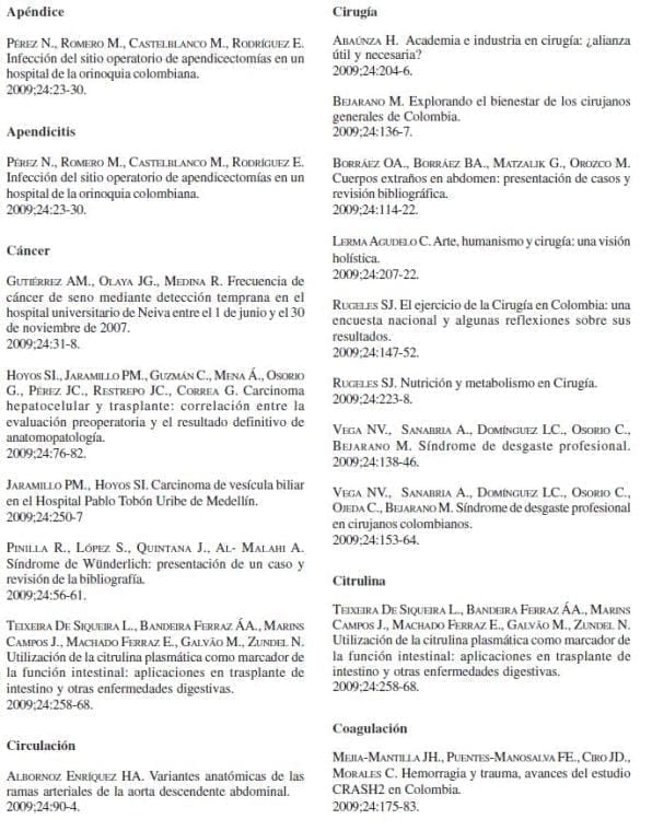 Revista de Cirugía: Índice de Materia 1, Volumen 24 No. 4