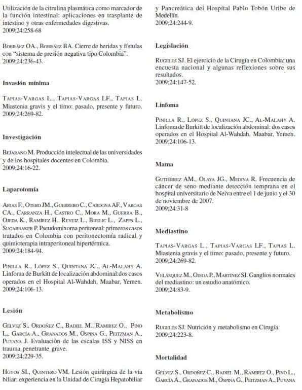 Revista de Cirugía: Índice de Materia 5, Volumen 24 No. 4