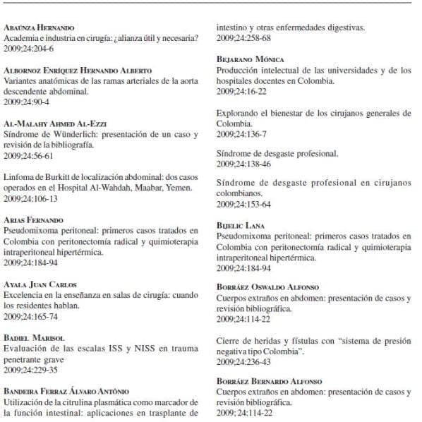 Revista de Cirugía: Índice de Autores, Volumen 24 No. 4