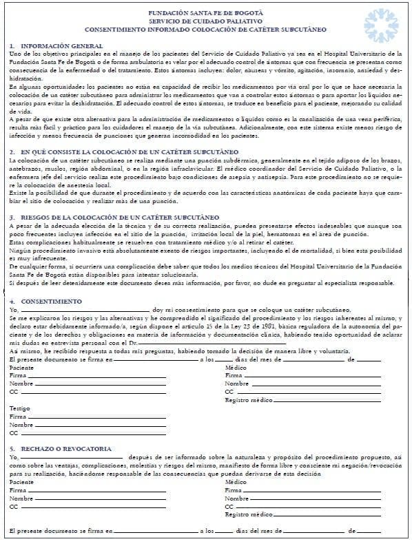 Anexo 2. Consentimiento Informado de la Inserción del Catéter Subcutáneo Anexo 2. Consentimiento Informado de la Inserción del Catéter Subcutáneo