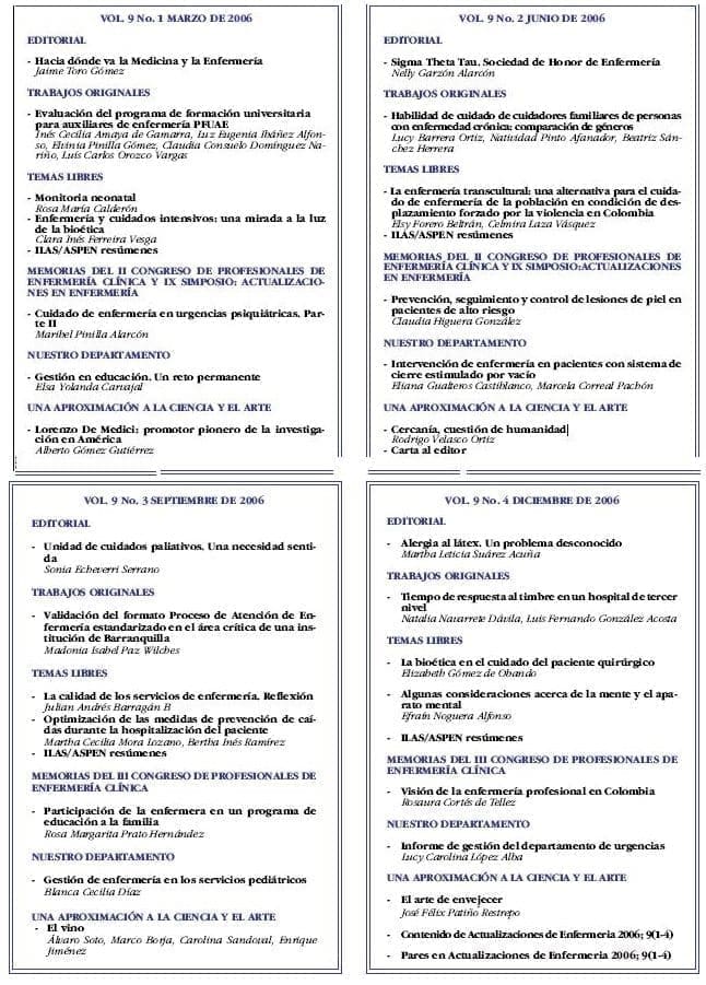 Contenido Actualizaciones en Enfermería 2006, 9(1-4)