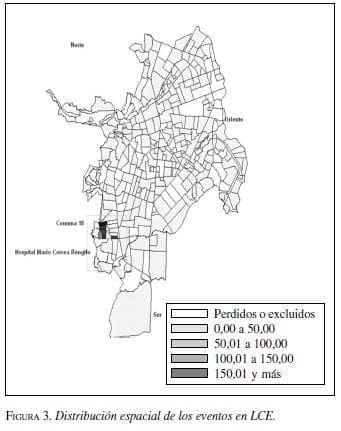 Distribución espacial de los eventos en LCE