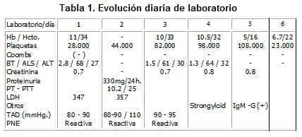 Dengue hemorrágico, Evolución diaria de laboratorio
