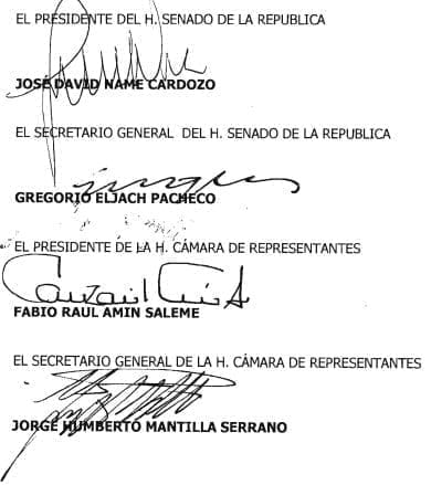 Anticontrabando, Ley 1762 firmas