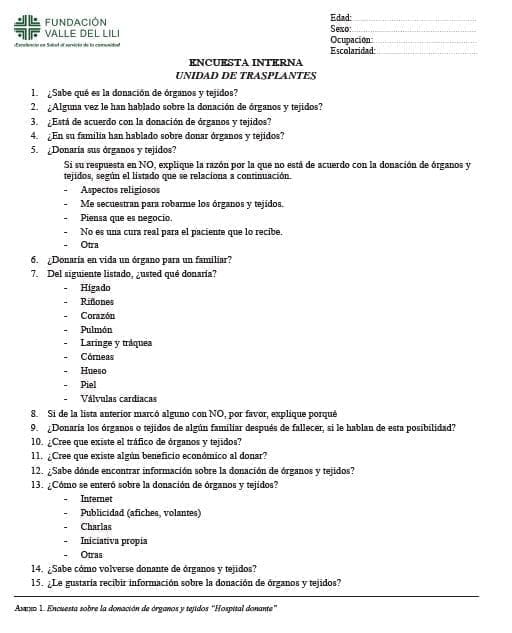 Encuesta Interna Unidad de Trasplantes Encuesta Interna Unidad de Trasplantes