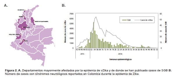 Departamentos mayormente afectados por la epidemia de vZika