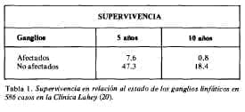 Supervivencia en relación al estado de los ganglios linfáticos