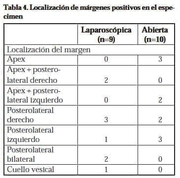 Localización de márgenes positivos en el espécimen Localización de márgenes positivos en el espécimen