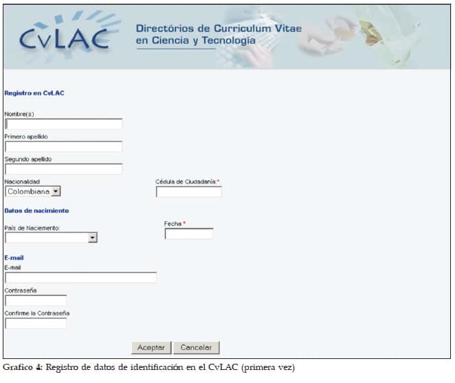 Registro de datos de identificación en el CvLAC (primera vez) Registro de datos de identificación en el CvLAC (primera vez)