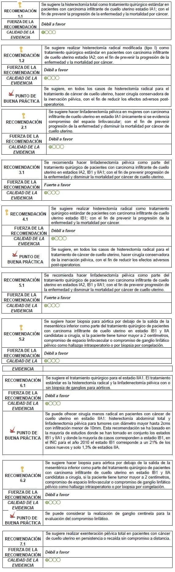 Recomendaciones en Cáncer de Cuello Uterino, Histerectomía Recomendaciones en Cáncer de Cuello Uterino, Histerectomía