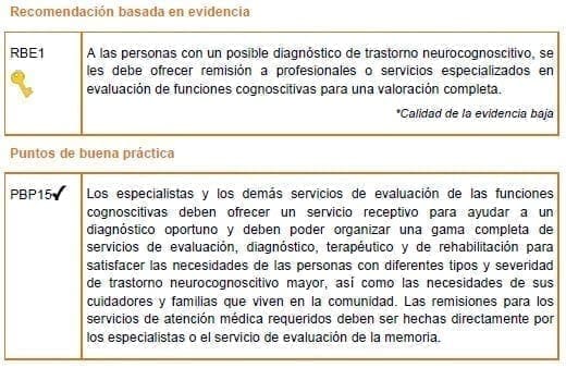 trastorno neurocognoscitivo leve Servicios de evaluación especializada -Recomendaciones