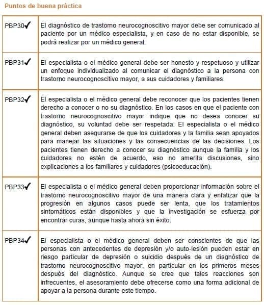 Comunicación del diagnóstico del trastorno neurocognoscitivo