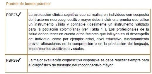 Evaluación cognitiva - Puntos de buena práctica