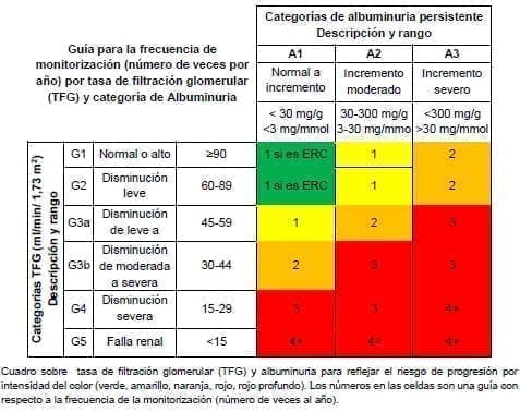 Tasa de filtración glomerular (TFG) y categoría de Albuminuria Tasa de filtración glomerular (TFG) y categoría de Albuminuria