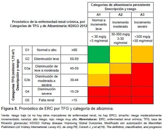 Pronóstico de ERC por TFG y categoría de albúmina Pronóstico de ERC por TFG y categoría de albúmina
