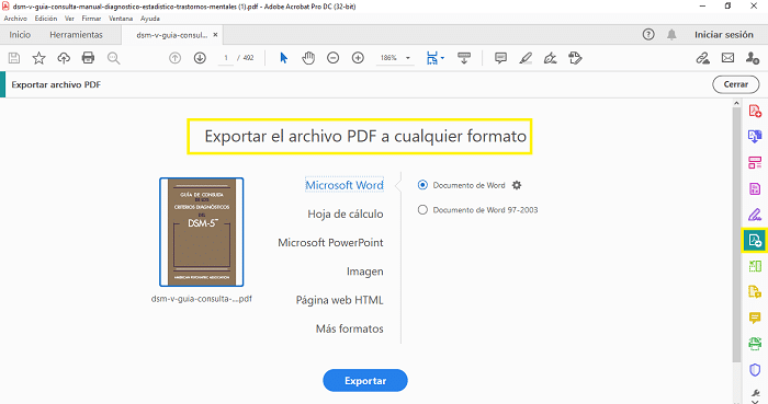 Adobe transformar el documento PDF