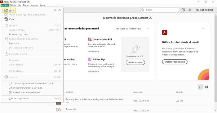 PDF adobe abrir el archivo