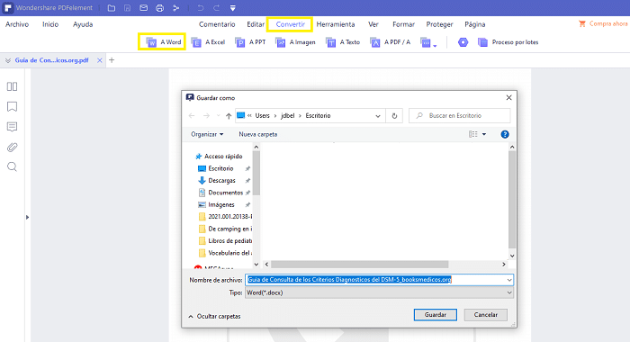 convertir el archivo PDF a cualquier otro formato