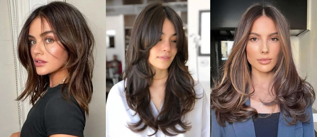 Corte en capas alargadas para mujer con cara redonda