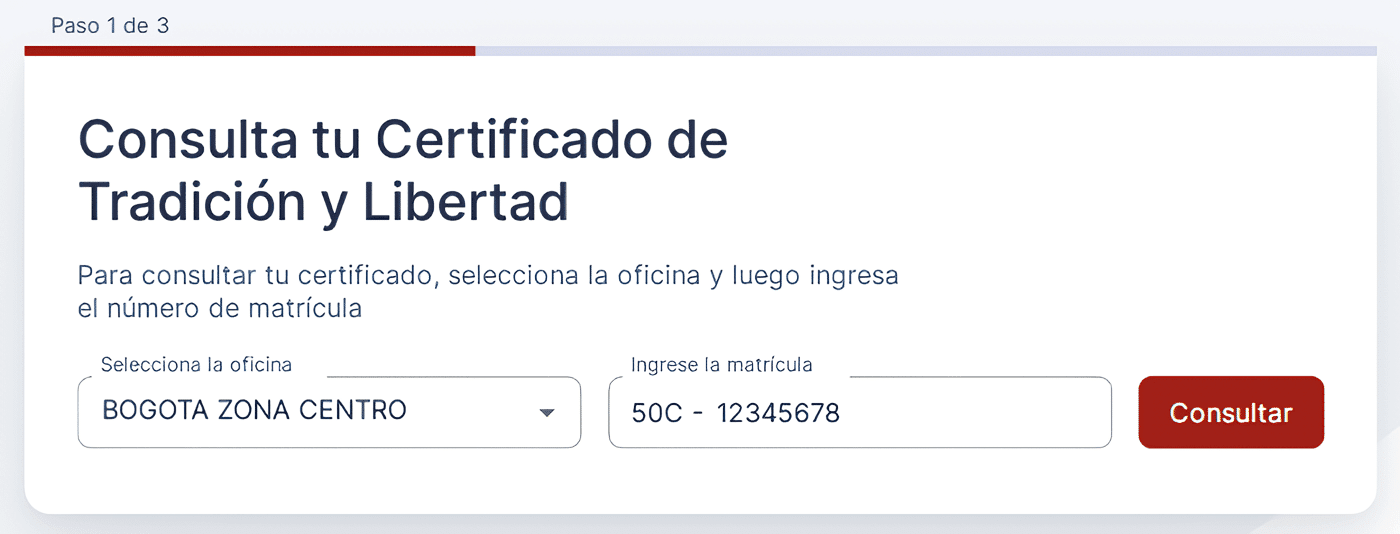Consultar Certificado de Tradición y Libertad Paso 1