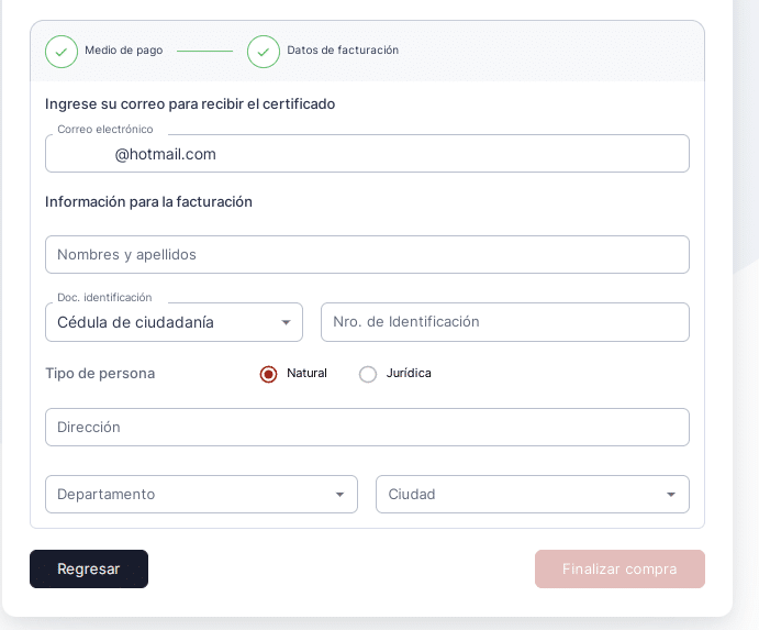 Datos Certificado de Tradición