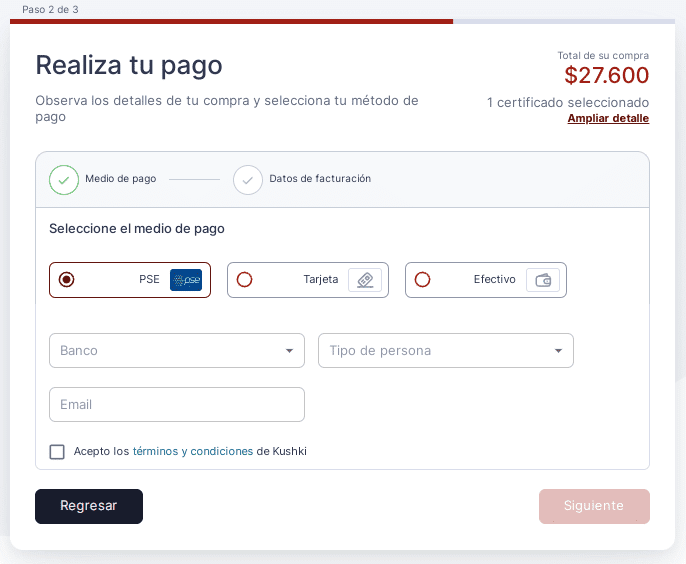 Pagar el certificado de tradición Paso 2