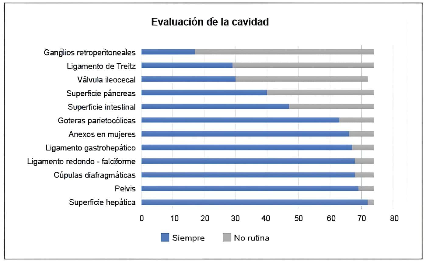 Evaluación de la cavidad abdominal durante la laparoscopia de estadificación Evaluación de la cavidad abdominal durante la laparoscopia de estadificación