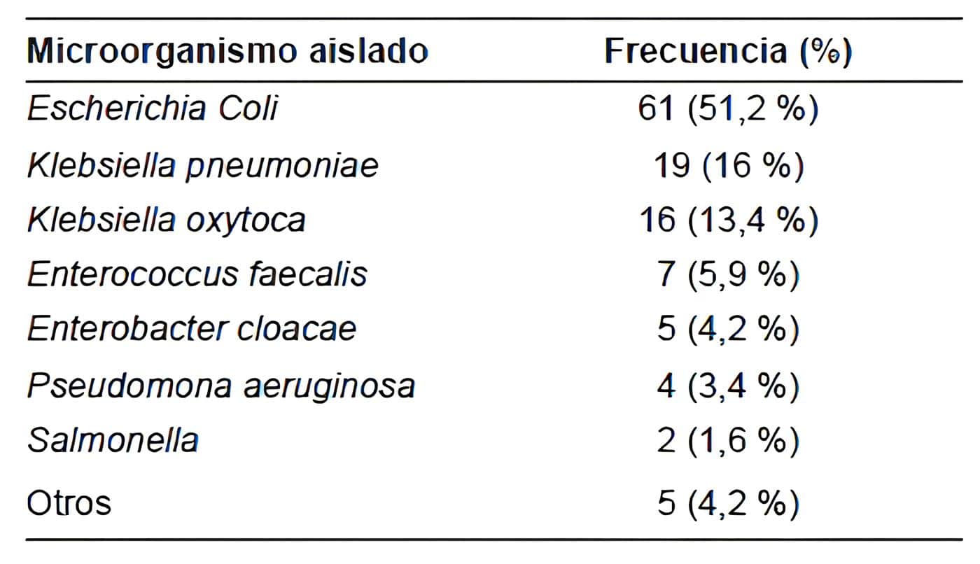 Microorganismos aislados de los pacientes a quienes se les tomó cultivo de líquido biliar Microorganismos aislados de los pacientes a quienes se les tomó cultivo de líquido biliar
